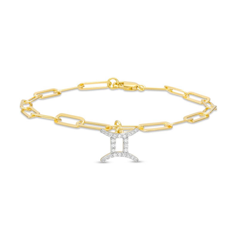 Main Image 1 of 1/6 CT. T.W. Diamond Gemini Dangle Charm Paper Clip Link Bracelet in Sterling Silver with 14K Gold Plate