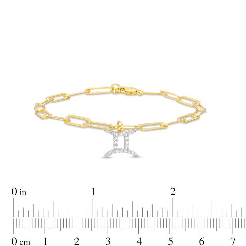 Main Image 3 of 1/6 CT. T.W. Diamond Gemini Dangle Charm Paper Clip Link Bracelet in Sterling Silver with 14K Gold Plate