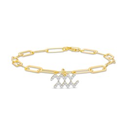 1/6 CT. T.W. Diamond Aquarius Dangle Charm Paper Clip Link Bracelet in Sterling Silver with 14K Gold Plate