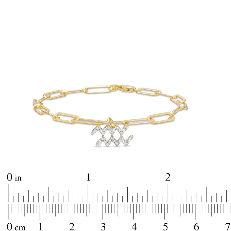 Main Image 3 of 1/6 CT. T.W. Diamond Aquarius Dangle Charm Paper Clip Link Bracelet in Sterling Silver with 14K Gold Plate
