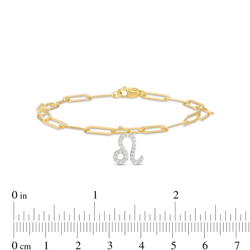 Main Image 3 of 1/6 CT. T.W. Diamond Leo Dangle Charm Paper Clip Link Bracelet in Sterling Silver with 14K Gold Plate