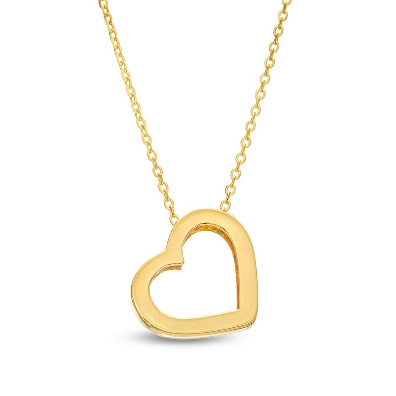 Main Image 1 of Tilted Heart Outline Pendant in 10K Gold