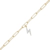 Thumbnail Image 1 of 1/10 CT. T.W. Diamond Lightning Bolt Dangle Charm Paper Clip Link Bracelet in Sterling Silver with 14K Gold Plate