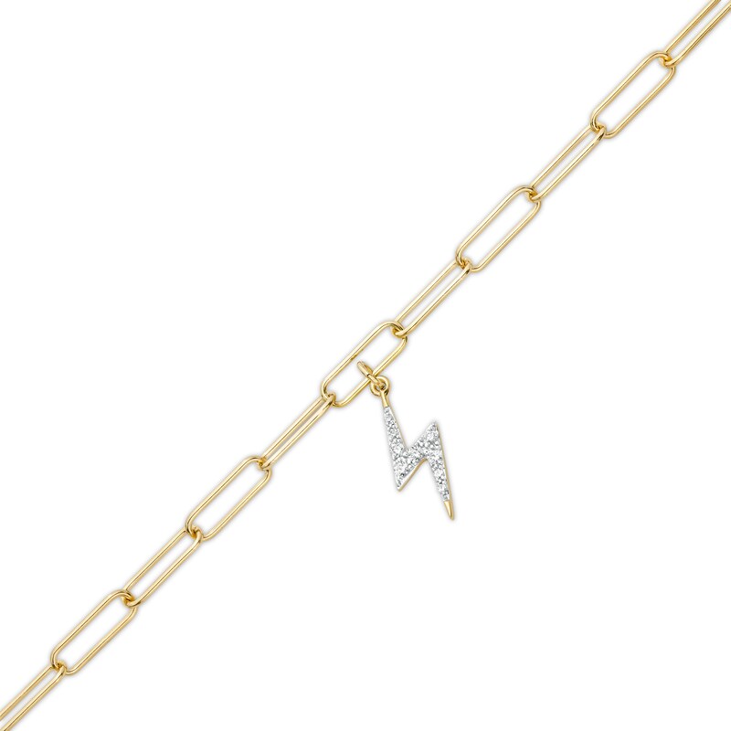 Main Image 1 of 1/10 CT. T.W. Diamond Lightning Bolt Dangle Charm Paper Clip Link Bracelet in Sterling Silver with 14K Gold Plate