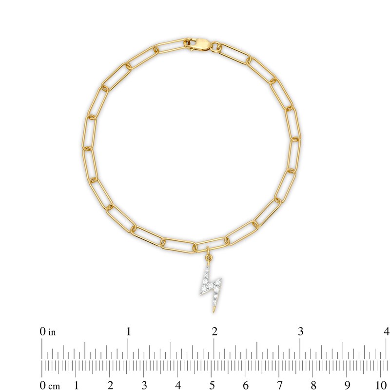 Main Image 4 of 1/10 CT. T.W. Diamond Lightning Bolt Dangle Charm Paper Clip Link Bracelet in Sterling Silver with 14K Gold Plate