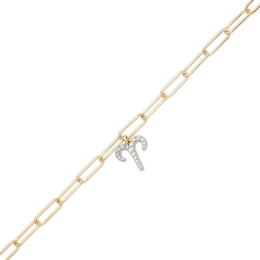 1/6 CT. T.W. Diamond Aries Dangle Charm Paper Clip Link Bracelet in Sterling Silver with 14K Gold Plate