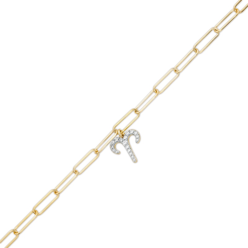 Main Image 1 of 1/6 CT. T.W. Diamond Aries Dangle Charm Paper Clip Link Bracelet in Sterling Silver with 14K Gold Plate