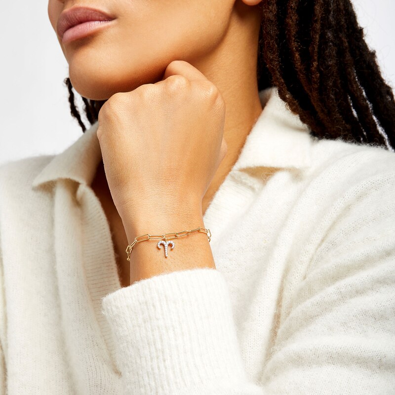 Main Image 2 of 1/6 CT. T.W. Diamond Aries Dangle Charm Paper Clip Link Bracelet in Sterling Silver with 14K Gold Plate