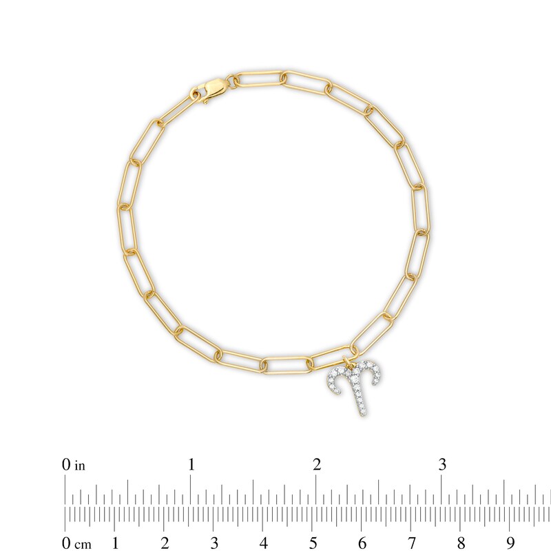 Main Image 4 of 1/6 CT. T.W. Diamond Aries Dangle Charm Paper Clip Link Bracelet in Sterling Silver with 14K Gold Plate