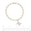 Thumbnail Image 4 of 1/5 CT. T.W. Diamond Butterfly Dangle Charm Paper Clip Link Bracelet in Sterling Silver with 14K Gold Plate