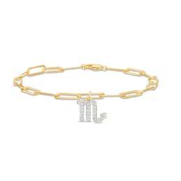 1/6 CT. T.W. Diamond Scorpio Dangle Charm Paper Clip Link Bracelet in Sterling Silver with 14K Gold Plate