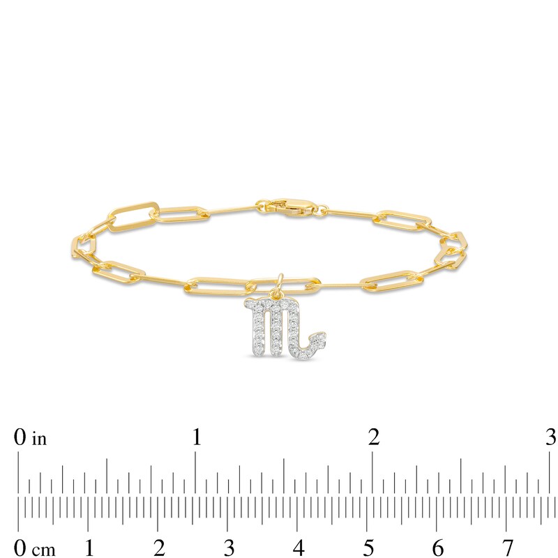 Main Image 3 of 1/6 CT. T.W. Diamond Scorpio Dangle Charm Paper Clip Link Bracelet in Sterling Silver with 14K Gold Plate