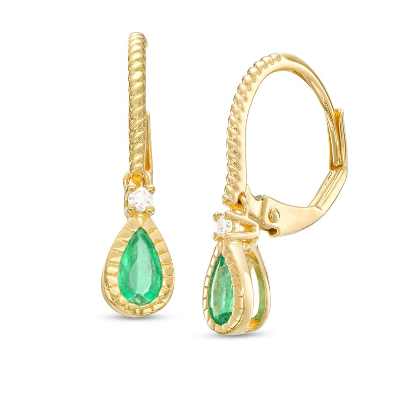Main Image 1 of Pear-Shaped Emerald and Diamond Accent Rope Frame Drop Earrings in 10K Gold