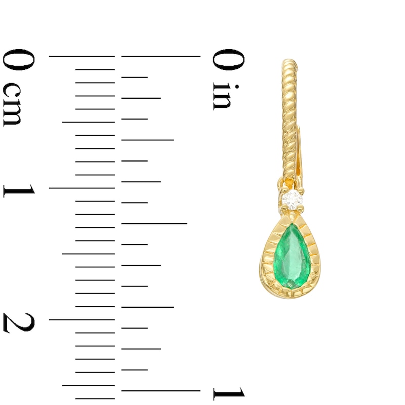Pear-Shaped Emerald and Diamond Accent Rope Frame Drop Earrings in 10K Gold