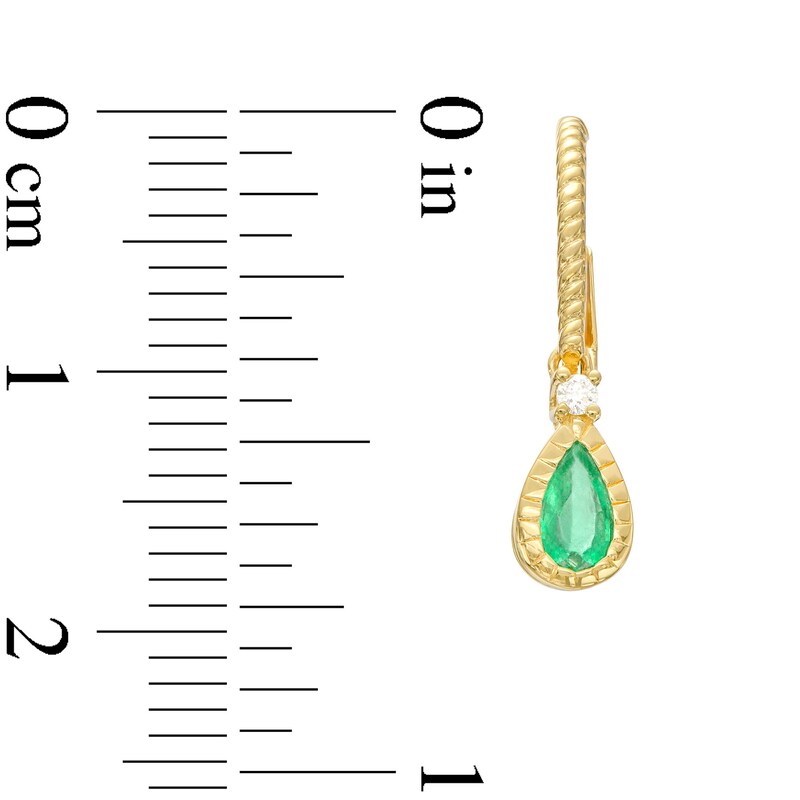 Main Image 3 of Pear-Shaped Emerald and Diamond Accent Rope Frame Drop Earrings in 10K Gold