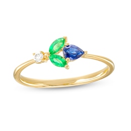 Marquise Emerald, Pear-Shaped Blue Sapphire, and Diamond Accent Tapered Shank Ring in 10K Gold