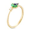Thumbnail Image 3 of Marquise Emerald, Pear-Shaped Blue Sapphire, and Diamond Accent Tapered Shank Ring in 10K Gold