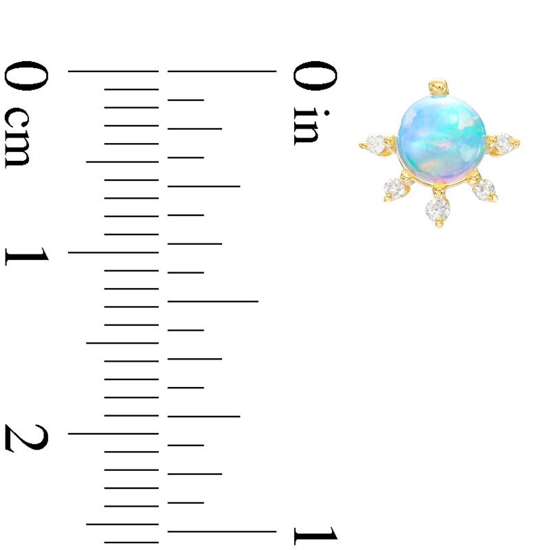 Main Image 3 of 5.0mm Opal and 1/15 CT. T.W. Diamond Starburst Stud Earrings in 10K Gold