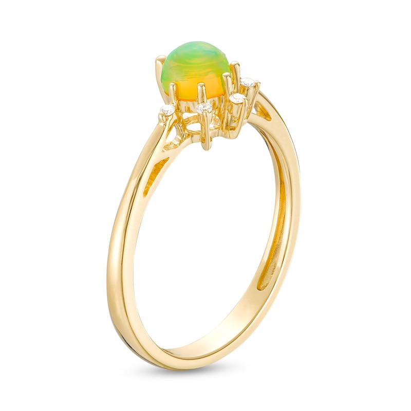 Main Image 3 of 5.0mm Opal and Diamond Accent Starburst Tapered Shank Ring in 10K Gold