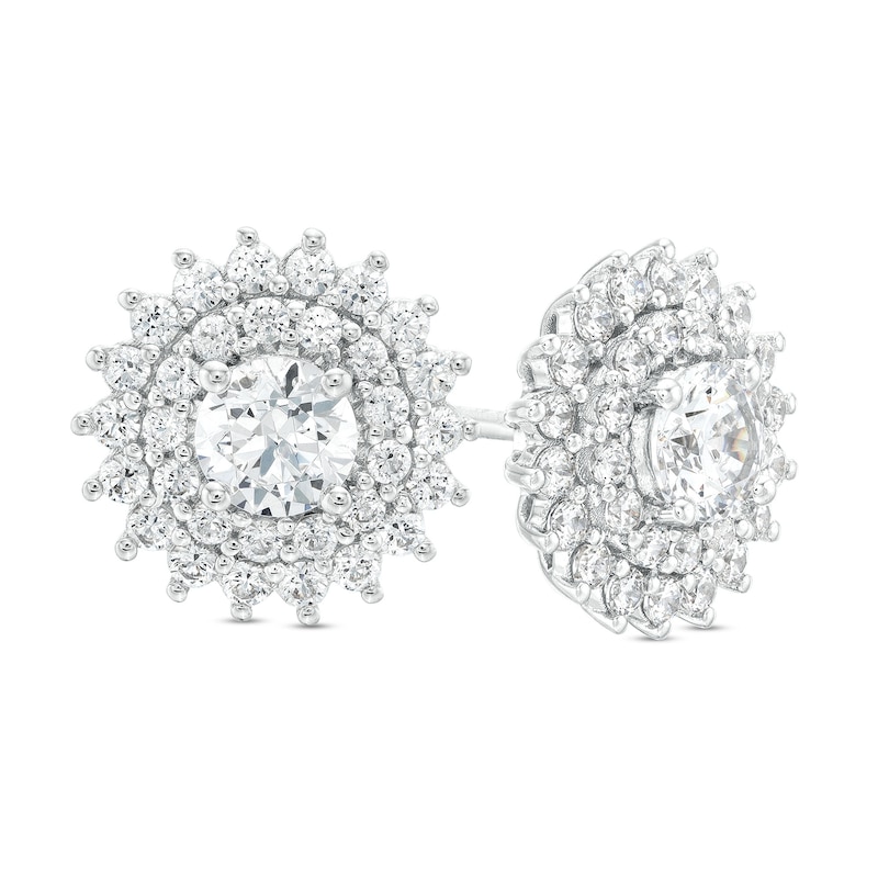Main Image 1 of 1-1/2 CT. T.W. Certified Lab-Grown Diamond Double Sunburst Frame Stud Earrings in 14K White Gold (F/SI2)