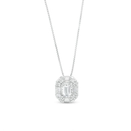 1 CT. T.W.  Emerald-Cut Lab-Grown Diamond Double Frame Pendant in 14K White Gold (F/SI2)