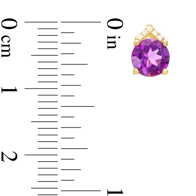 Main Image 3 of 6.0mm Amethyst and 1/20 CT. T.W. Diamond Stud Earrings in 10K Gold