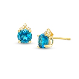 6.0mm London Blue Topaz and Diamond Accent Stud Earrings in 10K Gold