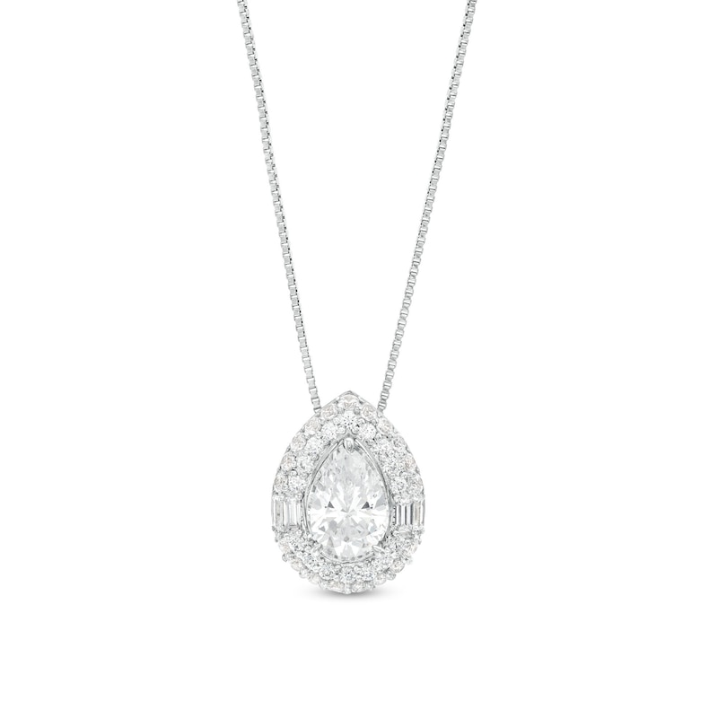 Main Image 1 of 1 CT. T.W. Certified Pear-Shaped Lab-Grown Diamond Double Frame Pendant in 14K White Gold (F/SI2)