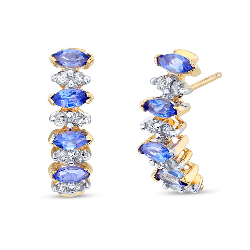 Main Image 1 of Marquise Tanzanite and 1/4 CT. T.W. Diamond Alternating Half-Hoop Earrings in 14K Gold