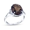 Thumbnail Image 1 of Oval Smoky Quartz and 1/15 CT. T.W. Diamond Collar Split Shank Ring in Sterling Silver