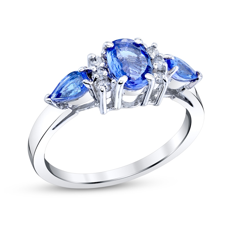 Main Image 1 of Oval Tanzanite and 1/8 CT. T.W. Diamond Collar Ring in 14K White Gold