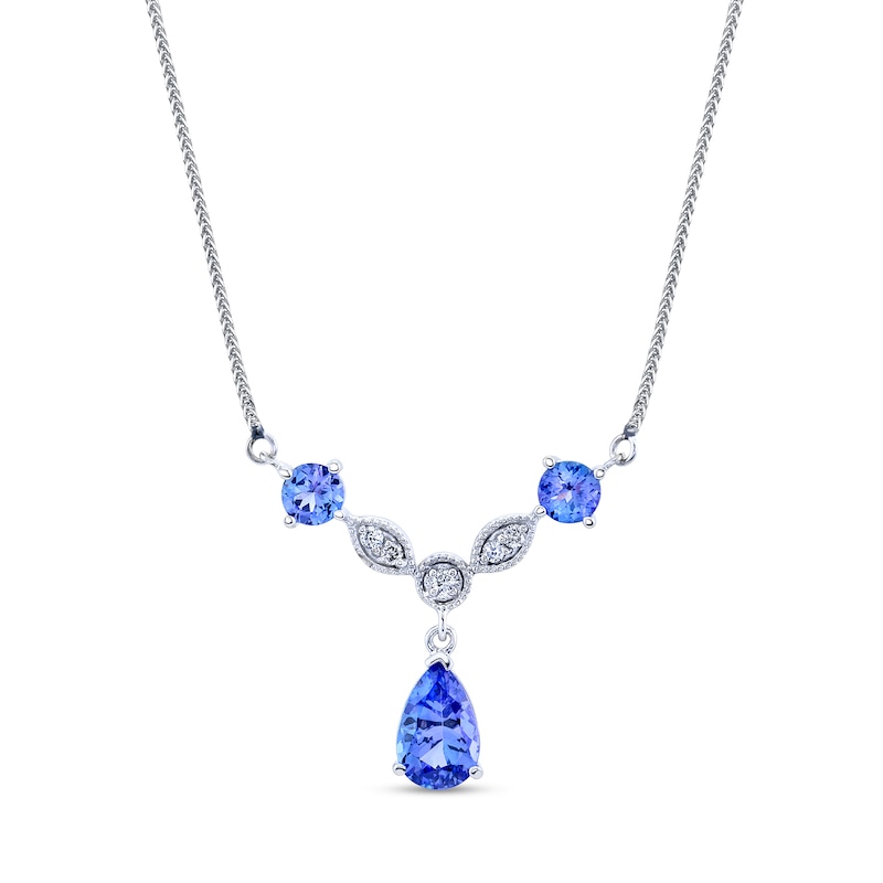 Main Image 1 of Pear-Shaped Tanzanite and 1/10 CT. T.W. Diamond "Y" Necklace in 14K White Gold – 16"