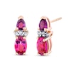 Thumbnail Image 1 of Oval Pink Tourmaline, Pear-Shaped Rhodolite Garnet and 1/20 CT. T.W. Diamond Drop Earrings in 14K Rose Gold