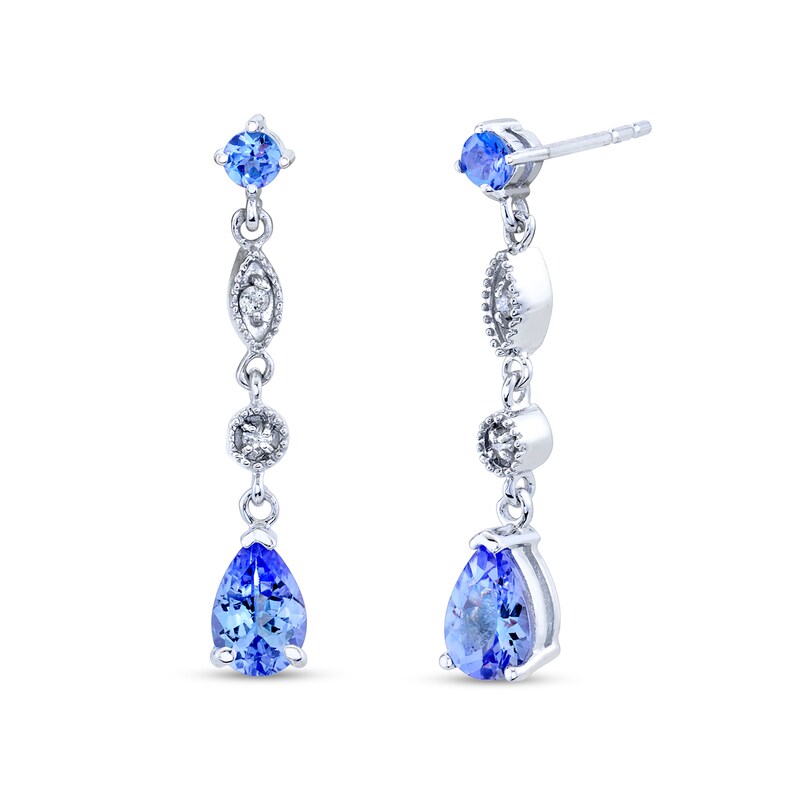 Main Image 1 of Pear-Shaped Tanzanite and 1/20 CT. T.W. Diamond Drop Earrings in 14K White Gold