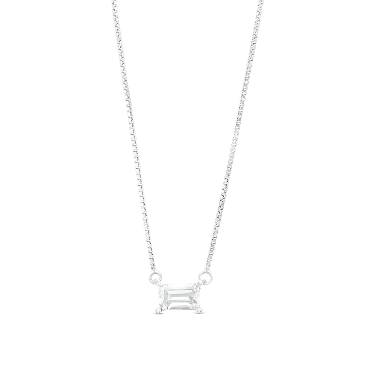 Main Image 1 of 1/3 CT. Certified Emerald-Cut Lab-Grown Diamond Solitaire Sideways Necklace in 14K White Gold (F/SI2)