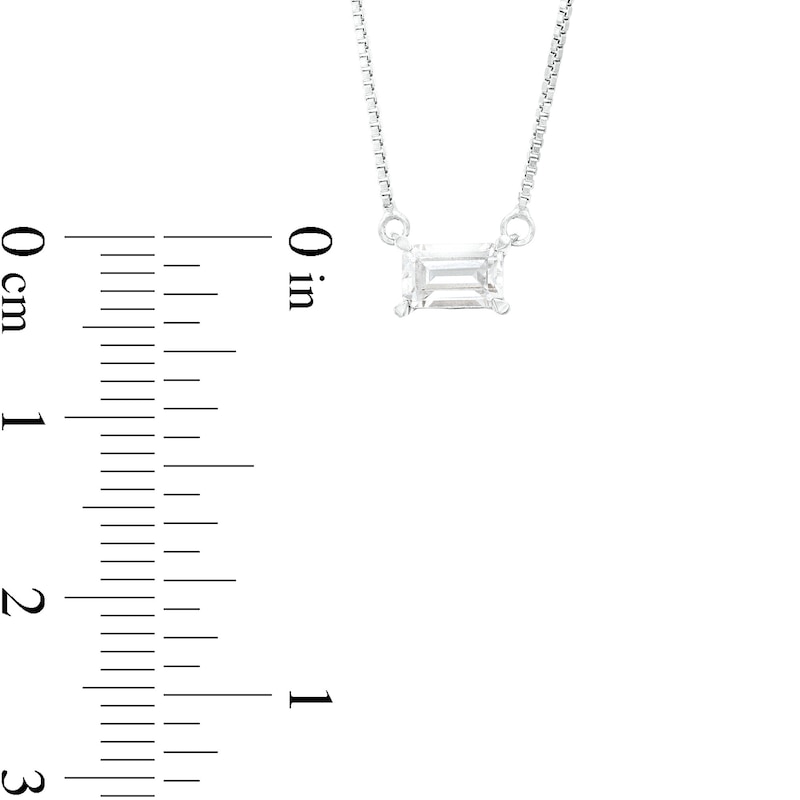 Main Image 4 of 1/3 CT. Certified Emerald-Cut Lab-Grown Diamond Solitaire Sideways Necklace in 14K White Gold (F/SI2)