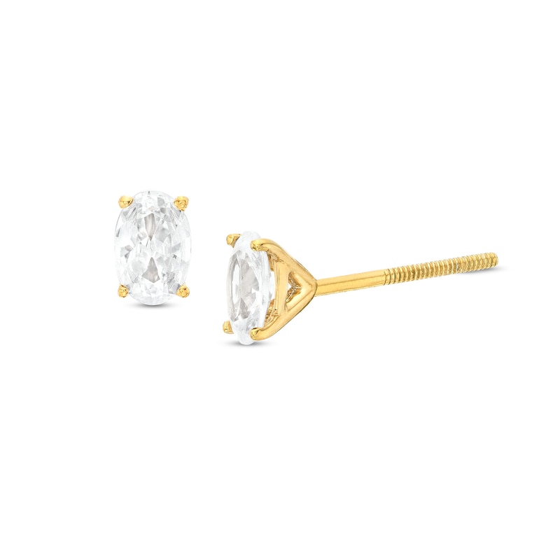Main Image 1 of 1/2 CT. T.W. Certified Oval Lab-Grown Diamond Solitaire Stud Earrings in 14K Gold (F/SI2)