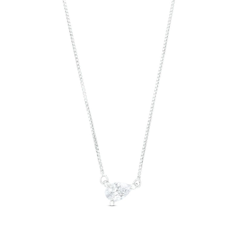 Main Image 1 of 1/3 CT. Certified Pear-Shaped Lab-Grown Diamond Solitaire Tilted Necklace in 14K White Gold (F/SI2)
