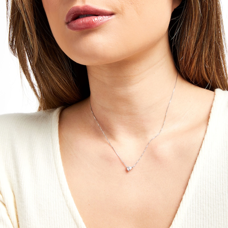 Main Image 2 of 1/3 CT. Certified Pear-Shaped Lab-Grown Diamond Solitaire Tilted Necklace in 14K White Gold (F/SI2)