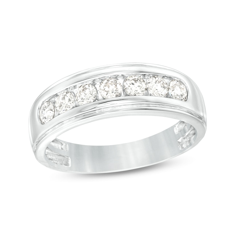 Main Image 1 of Men's 3/4 CT. T.W. Diamond Seven Stone Wedding Band in 10K White Gold