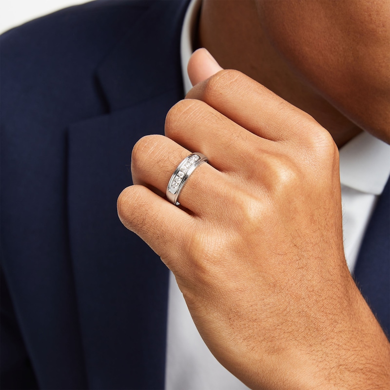 Main Image 2 of Men's 1/3 CT. T.W. Diamond Seven Stone Wedding Band in 10K White Gold