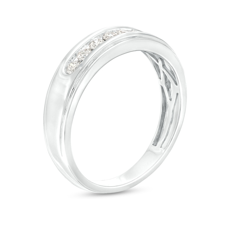 Main Image 3 of Men's 1/3 CT. T.W. Diamond Seven Stone Wedding Band in 10K White Gold