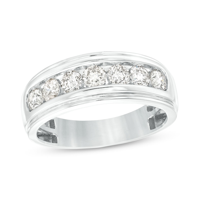 Main Image 1 of Men's 1-1/5 CT. T.W. Diamond Seven Stone Wedding Band in 10K White Gold