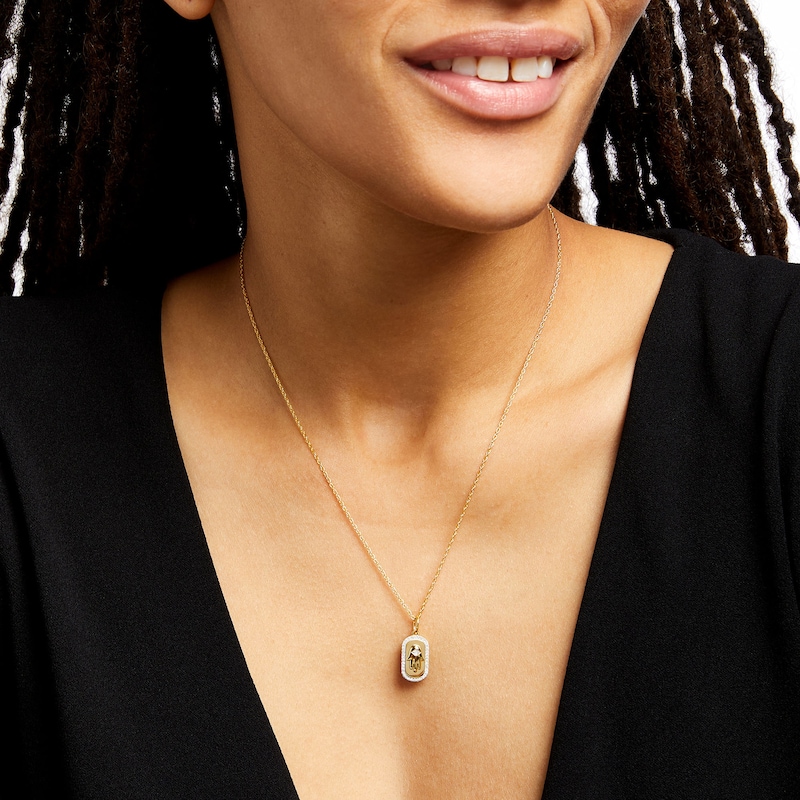 Main Image 2 of 1/8 CT. T.W. Diamond Frame Hamsa Dog Tag Pendant in Sterling Silver with 18K Gold Plate