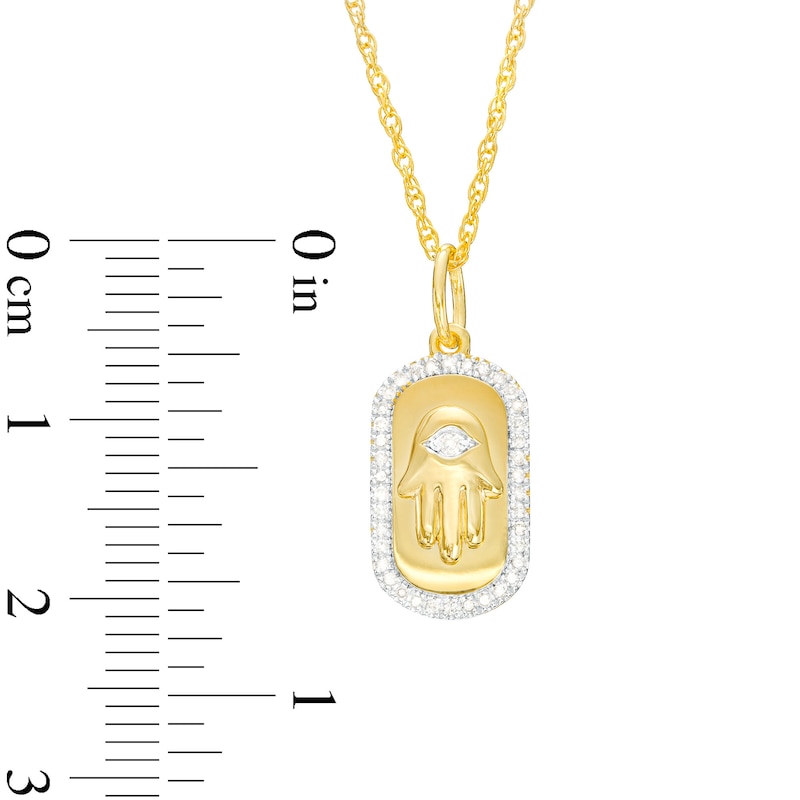 Main Image 3 of 1/8 CT. T.W. Diamond Frame Hamsa Dog Tag Pendant in Sterling Silver with 18K Gold Plate