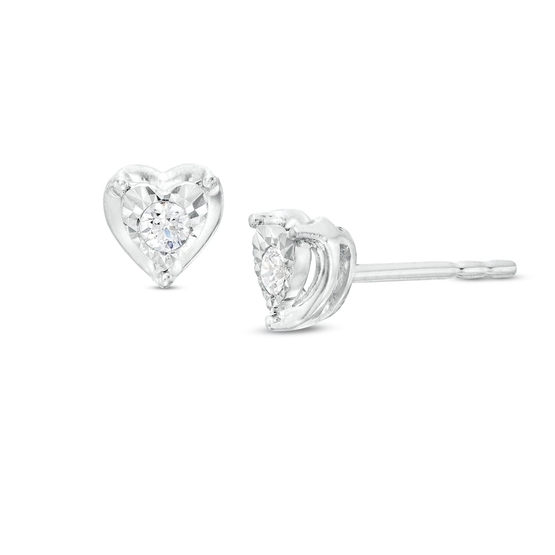 Main Image 1 of 1/10 CT. T.W. Diamond Solitaire Heart Stud Earrings in 10K White Gold (J/I3)