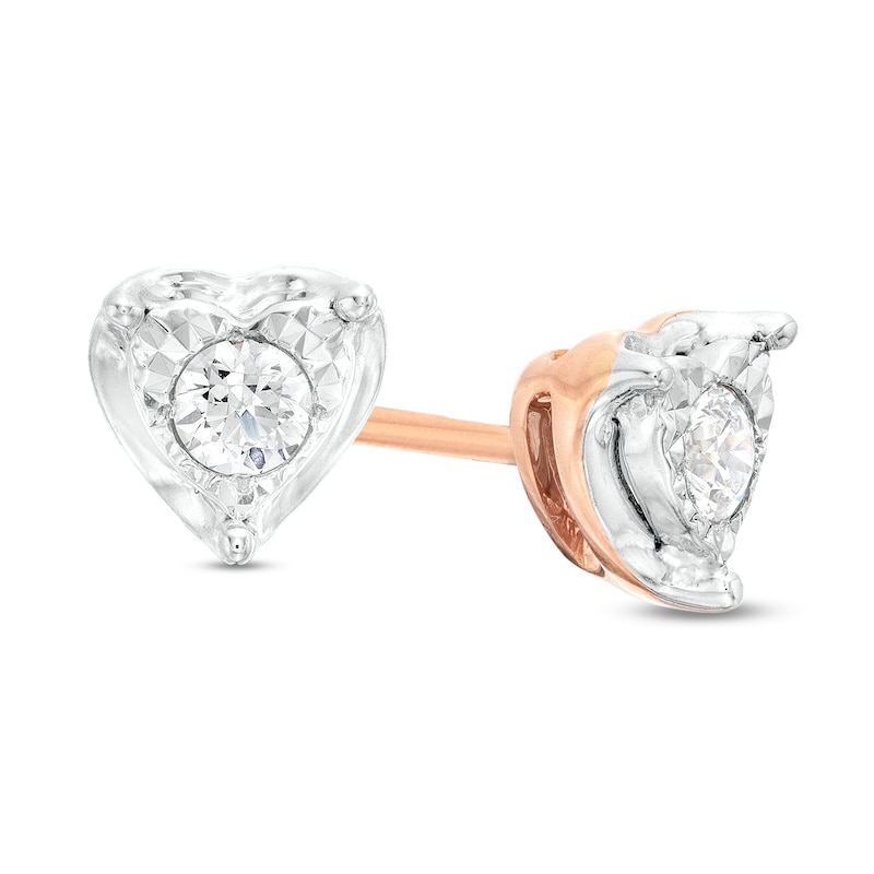 1/10 CT. T.W. Diamond Solitaire Heart Stud Earrings in 10K Two-Tone Gold (J/I3)