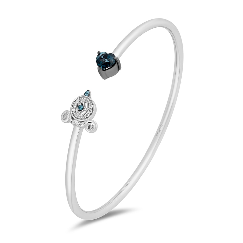 Main Image 1 of Enchanted Disney Cinderella Heart-Shaped London Blue Topaz and 1/15 CT. T.W. Diamond Open Bangle in Sterling Silver