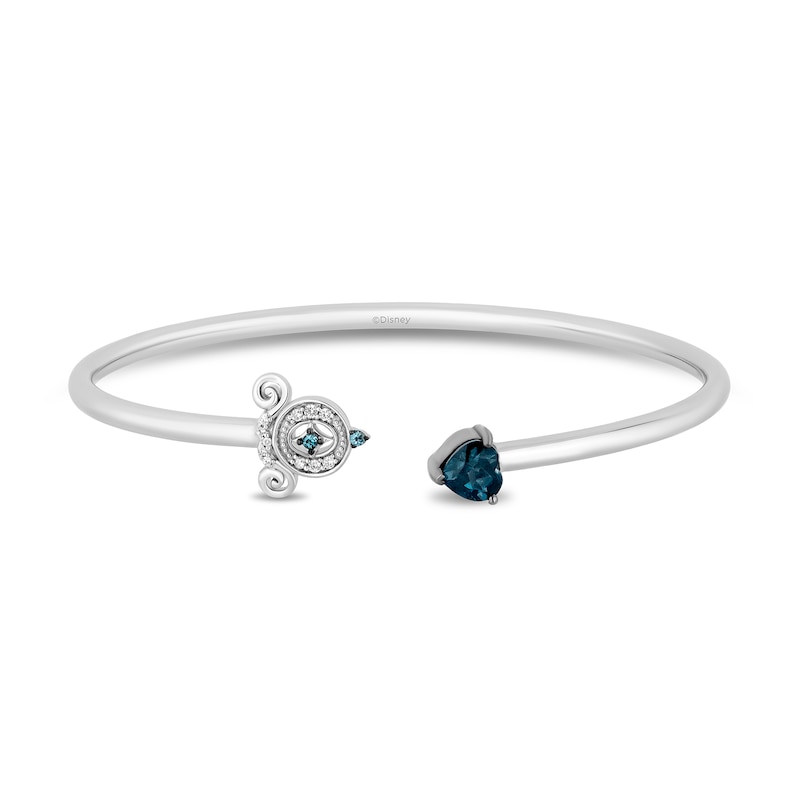 Main Image 2 of Enchanted Disney Cinderella Heart-Shaped London Blue Topaz and 1/15 CT. T.W. Diamond Open Bangle in Sterling Silver