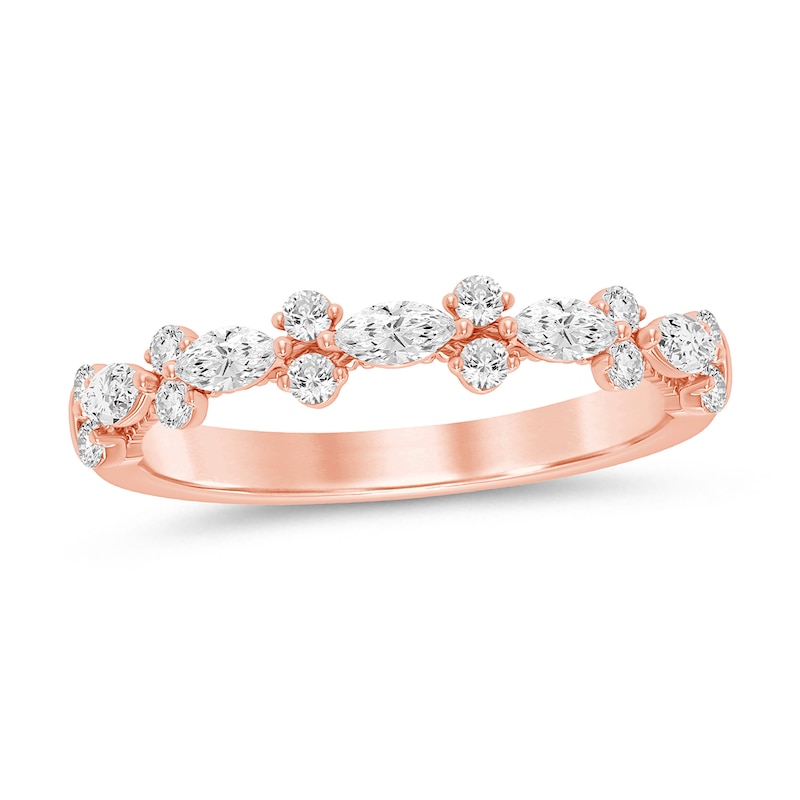 Main Image 1 of 1/2 CT. T.W. Diamond Marquise and Round Alternating Anniversary Band in 14K Rose Gold